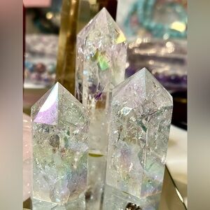 Aura cracked Quartz Points Bundle of 3